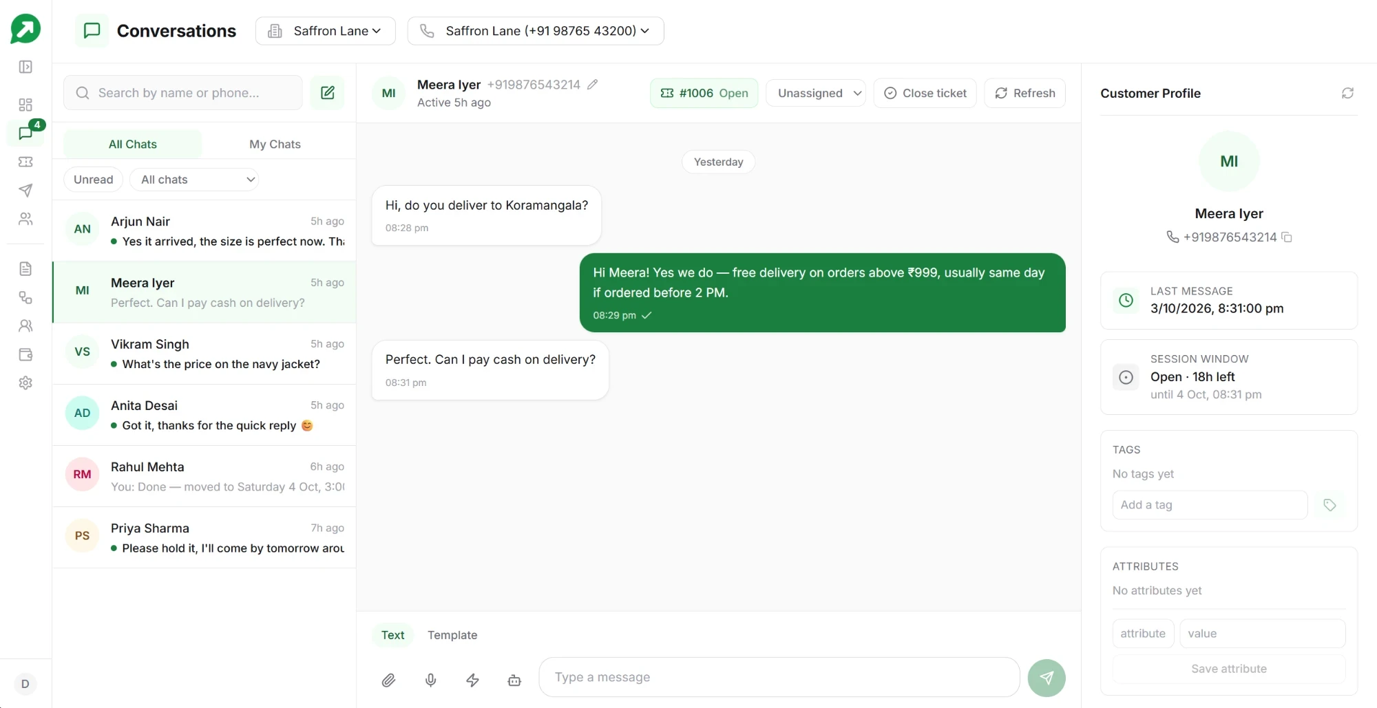 An example WhatsApp conversation in GetSetSales